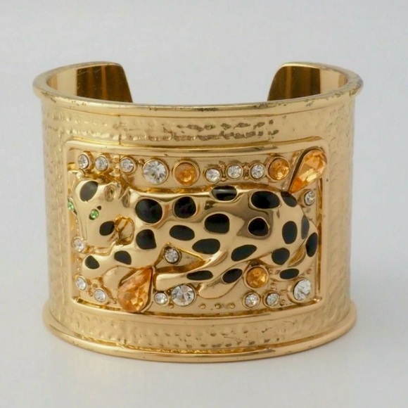 Spotted Leopard Gold Cuff Bracelet Vintage Lilly Pulitzer Signed